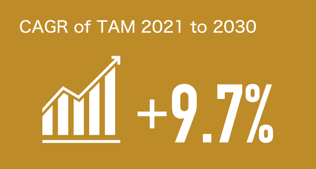 CAGR of TAM 2021 to 2030 +9.7%