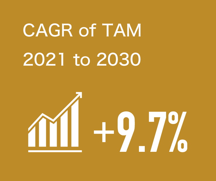 CAGR of TAM 2021 to 2030 +9.7%